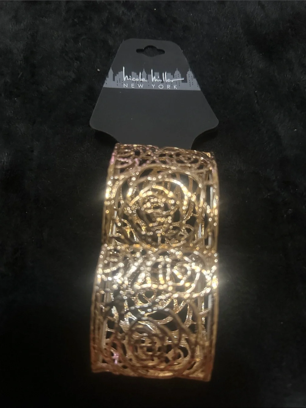 Nicole Miller Gold Filigree Wide Cuff Bracelet New w / TAG